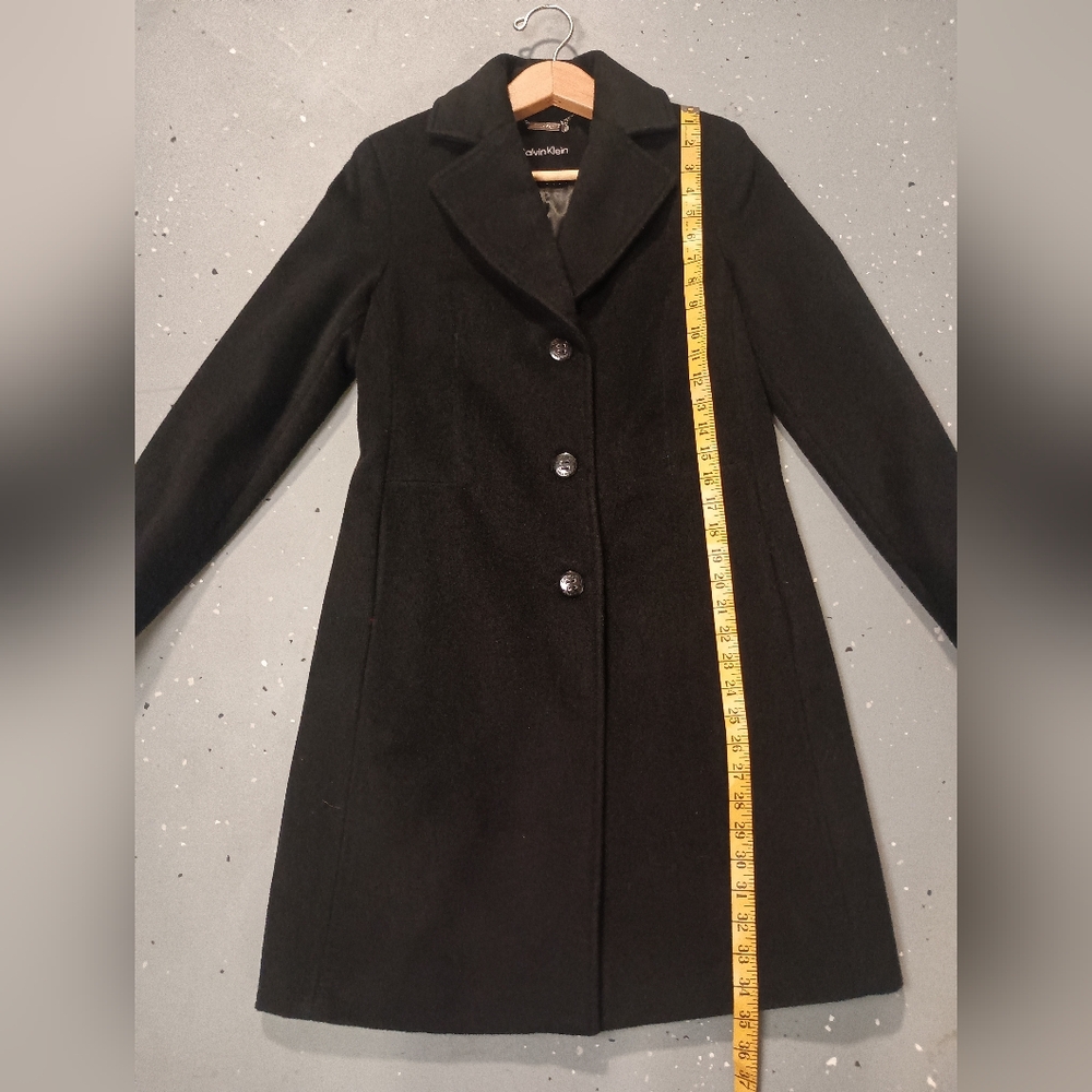 Calvin Klein- Classic Long Black Pea Coat- Size 2 - Picture 9 of 13